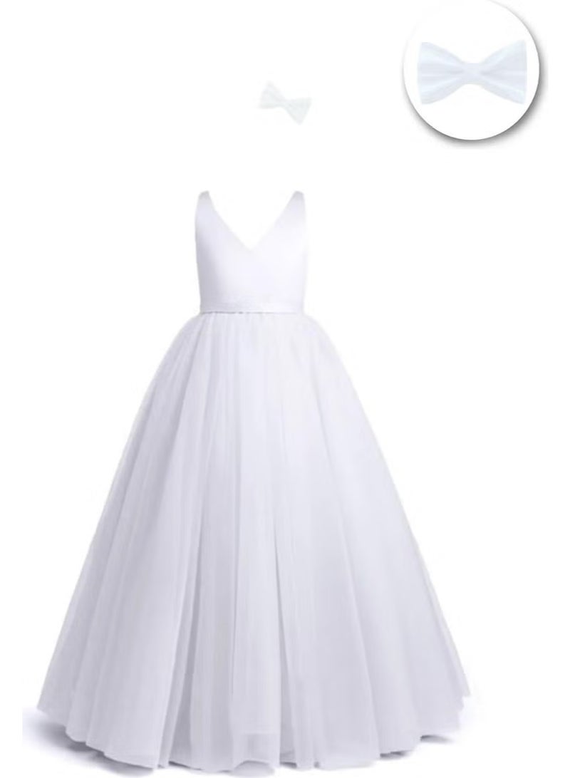 Masho Trend Tulle V-neck Dress - Image 1